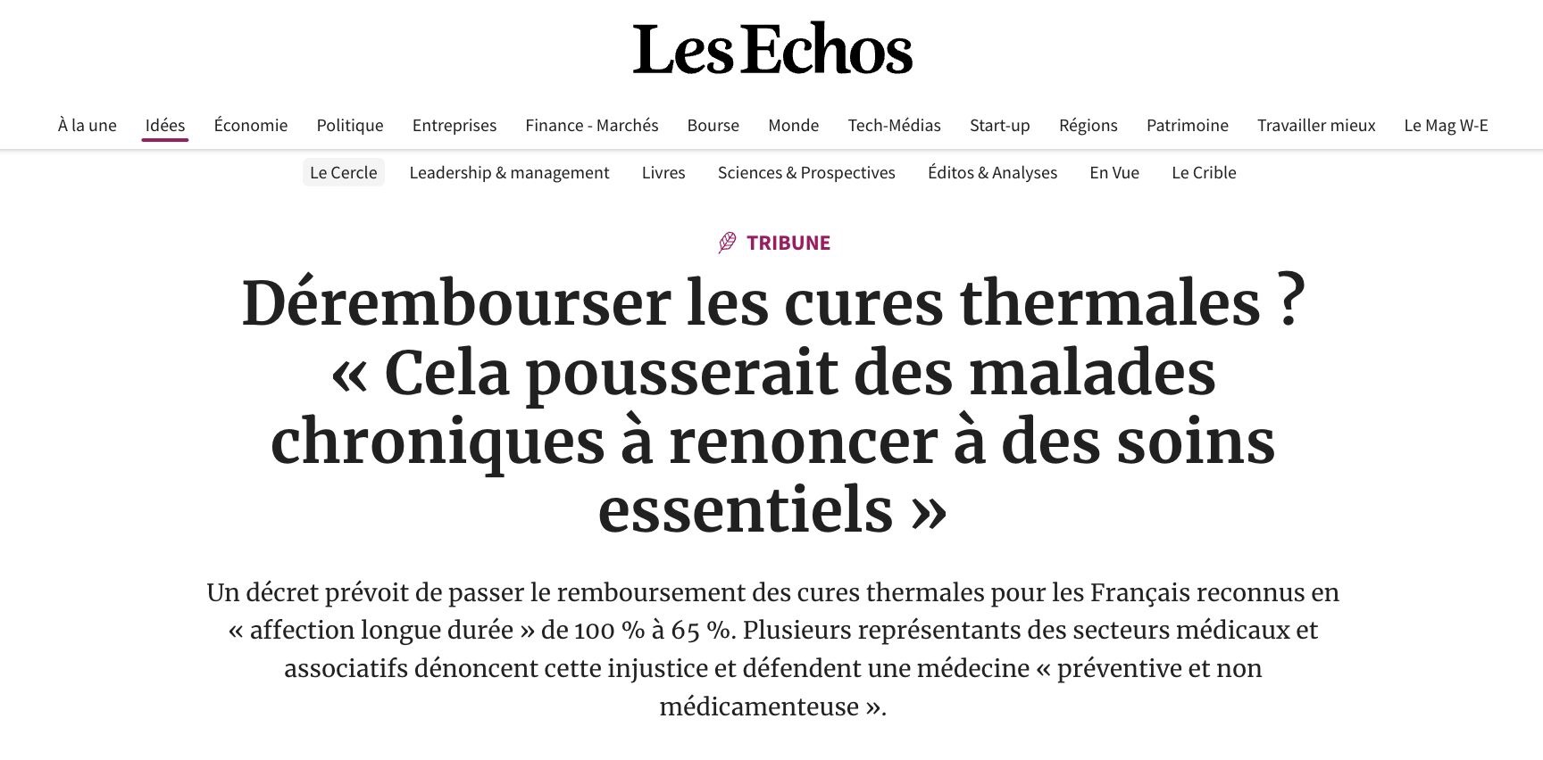Lire la suite à propos de l’article Préserver l’accès à la médecine thermale et les cures thermales spécifiques « lymphœdème »
